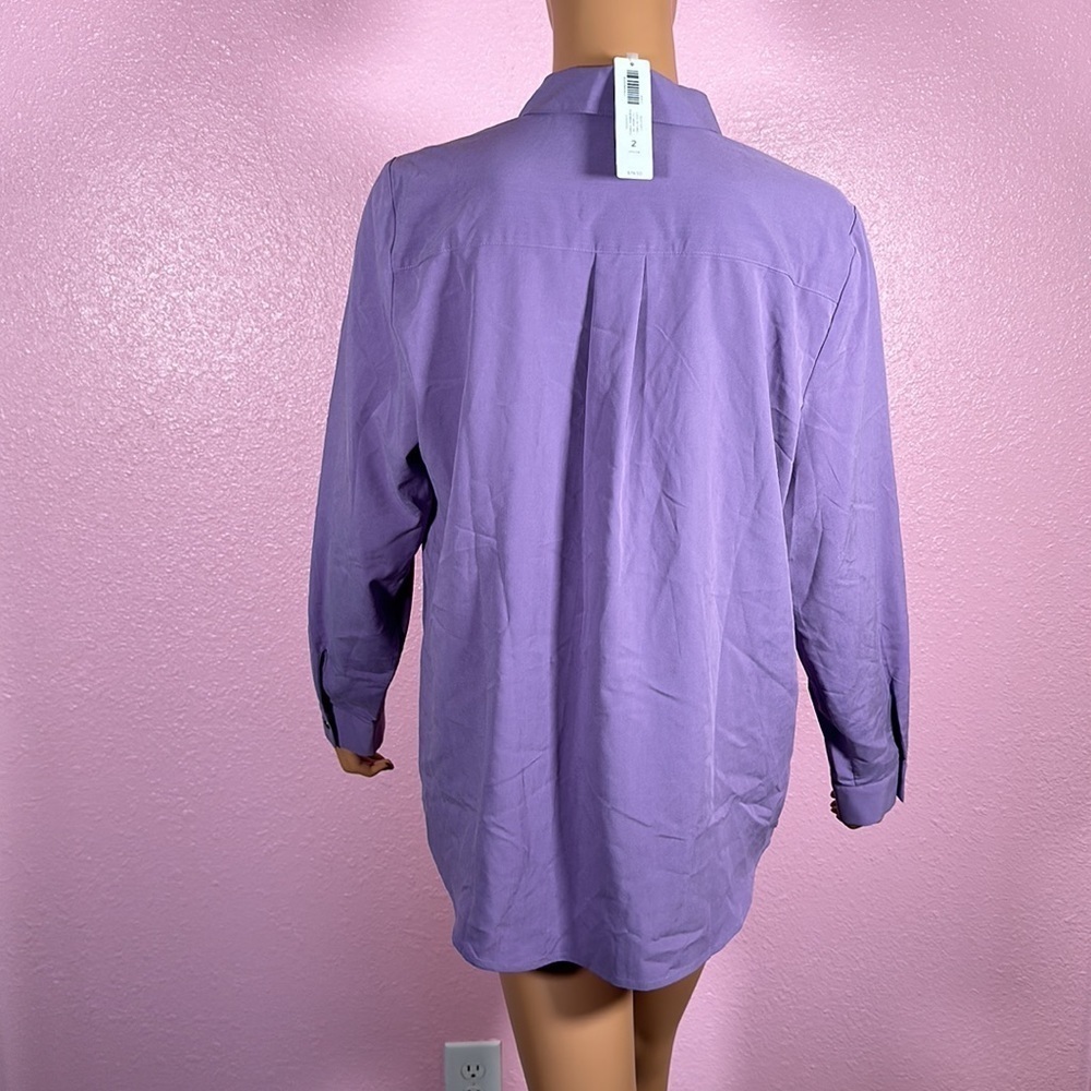 CHICO’S BLOUSE PURPLE  long sleeves w/cuffs buttons upper pockets & drawstring - Picture 6 of 11